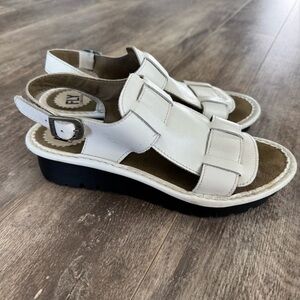 Fly London Leather White Platform Sandals - Size 39